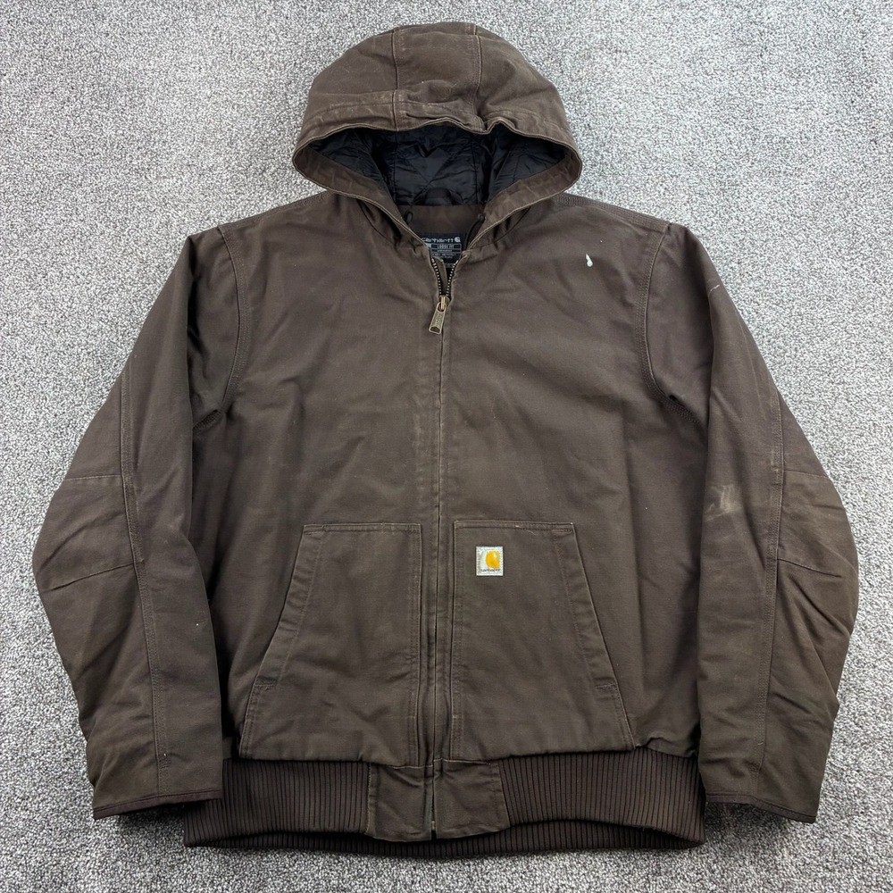 Vintage Y2K Carhartt Jacket Mens Large Brown Duck Active Hooded J130 DKB